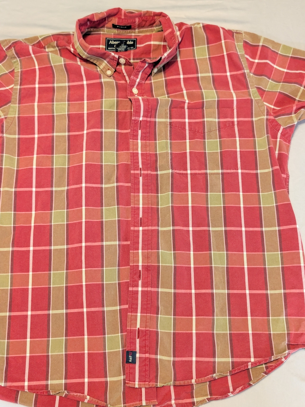 Abercrombie & Fitch Men's Red Plaid Button-Down Shirt